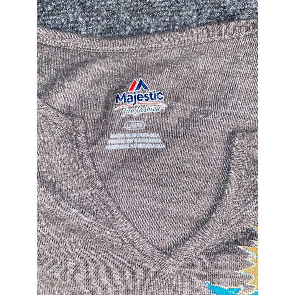 NFL Miami Dolphins Shirt Majestic Football Mens L Gray Short Sleeve Split V Neck - Picture 3 of 6